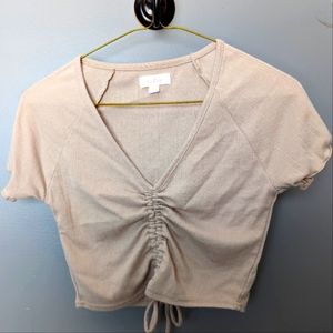 Scrunched crop-top with ruffle sleeves